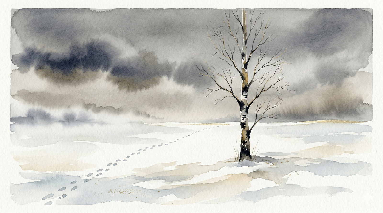 toska meaning - vast empty Russian winter landscape with lone birch tree in deep snow